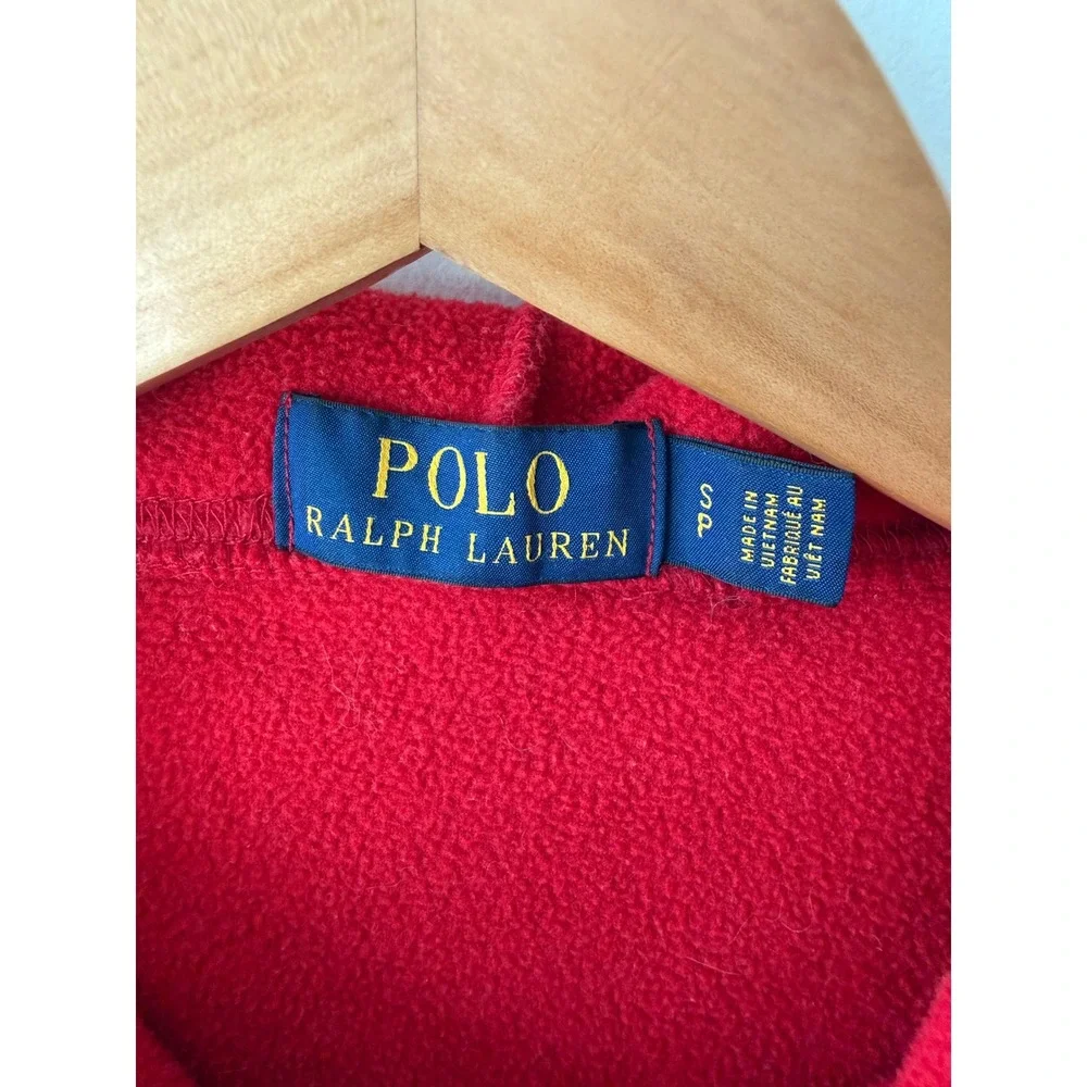Polo Ralph Lauren Red Fleece Hoodie USA Flag Patch Sweatshirt Small